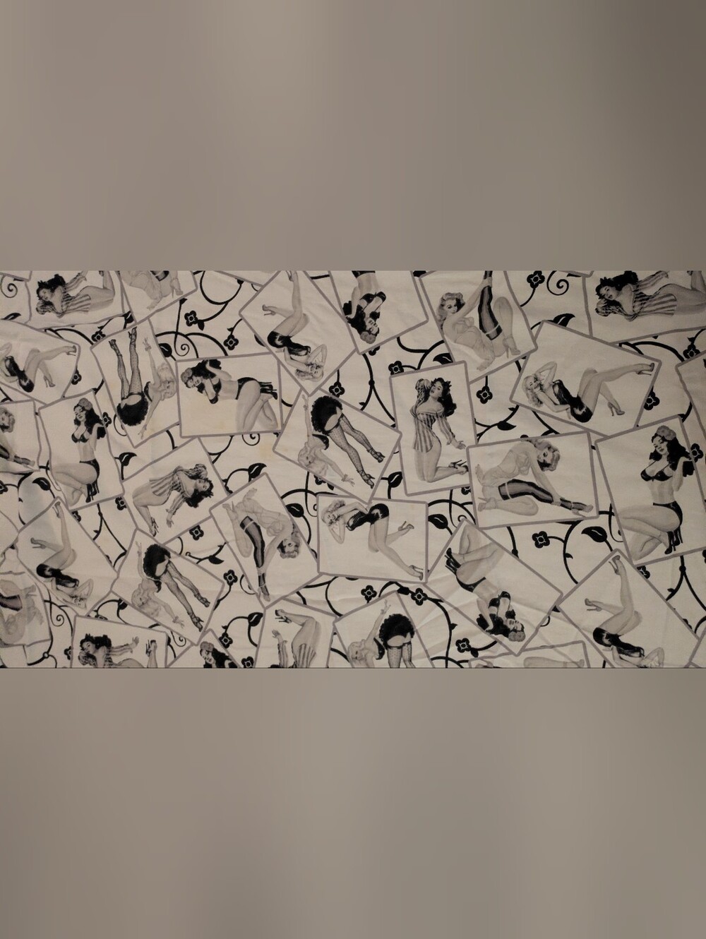 Pin-Up Collage Shower Curtain in Black and White